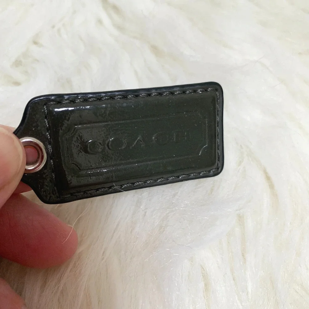 COACH Dark Olive Green Patent Leather Lozenge Purse Charm Hang Tag 2.25